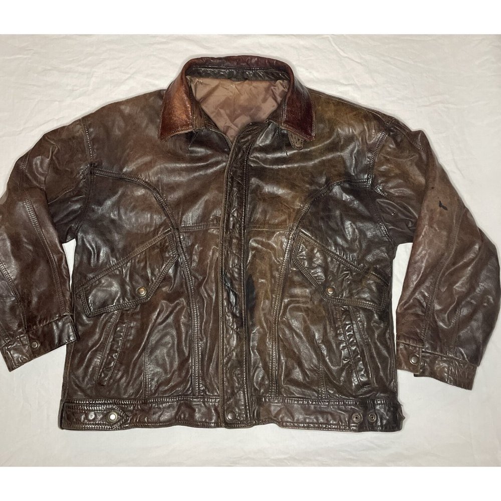 Vintage Cordova Brown Leather Motorcycle Bomber Jacket L - XL See Measurements